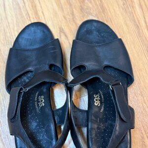 SAS Tripad Comfort Black Leather Slingback Sandals Hook Loop Women 8.5WW